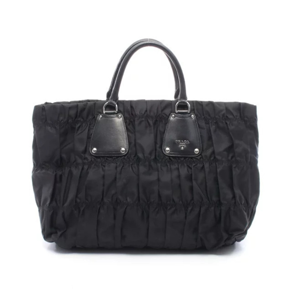 Prada gathered tote bag leather black